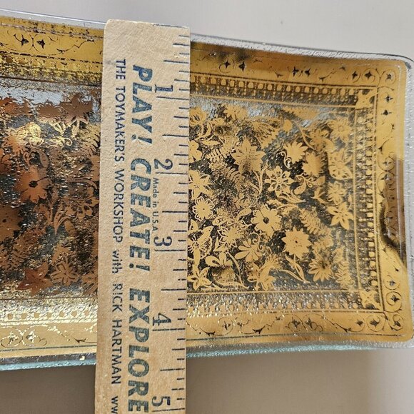 Gold Gilt Floral Glass Appetizer Plate MCM hors d'oeuvres vintage art deco Set 5 - Picture 15 of 15